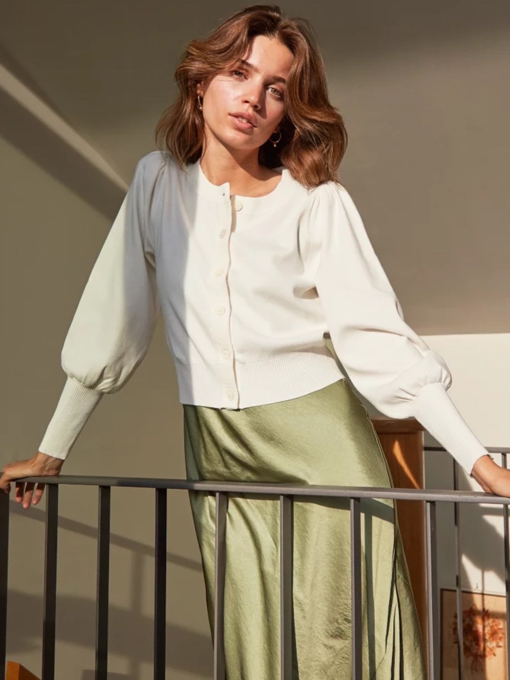 Aritzia Wilfred Alessia Puff Sleeve Cardigan in Espace